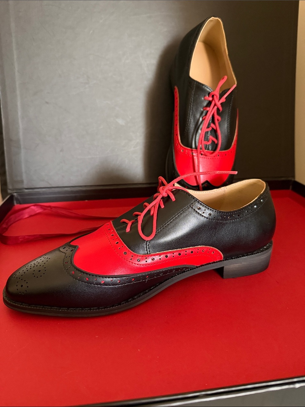 Classic Two-Tone Black and Red Wingtip Derbys